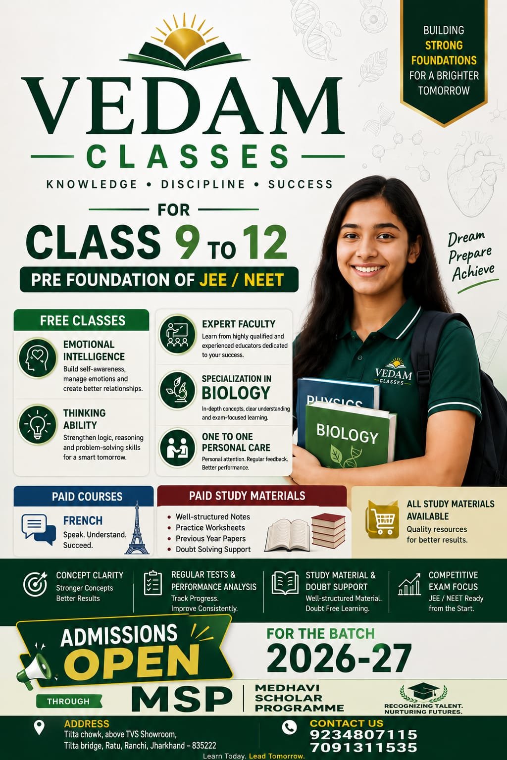Best biology coaching in kathitand Ranchi 9234807115 Vedam Classes